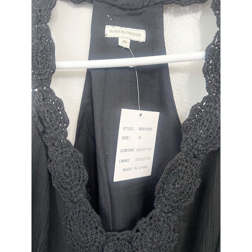 Boston Proper Black Crochet Maxi Dress Size 10 Gauzy Cotton New NWT Cover Up - Picture 7 of 9